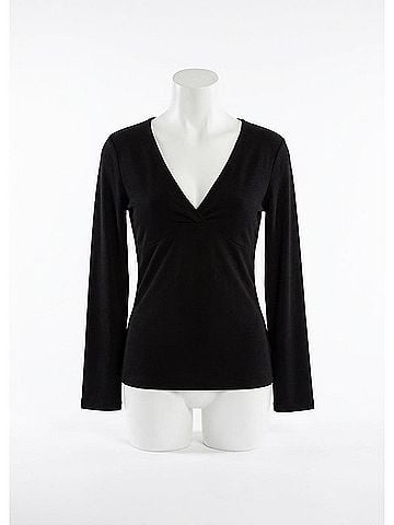 Bobi Front Knot Long Sleeve Tee in Black (view 1)