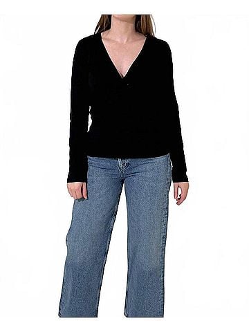 Bobi Front Knot Long Sleeve Tee in Black (view 2)