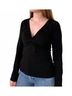 Bobi Solid Black Front Knot Long Sleeve Tee in Black Size S - photo 3
