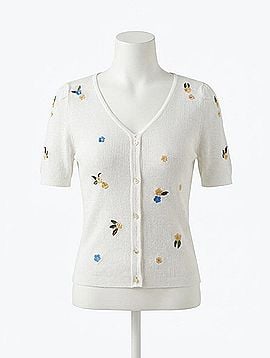 Molly Bracken Embroidered Buttoned Pearl Top in White Floral (view 1)