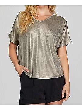 She + Sky Dolman Sleeve Foil Tunic in Bronze (view 2)