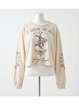 Day Dreamer Johnny Cash Walk The Line Meet &amp; Greet Long Sleeve Top in Dirty White (view 1)