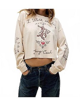 Day Dreamer Johnny Cash Walk The Line Meet &amp; Greet Long Sleeve Top in Dirty White (view 2)