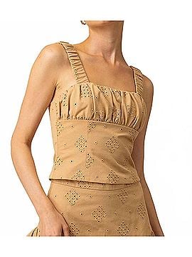 Line & Dot Eyelet Strap Top in Tan (view 2)