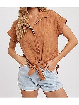 Bluivy Essential Button Up Shirt in Camel (view 2)