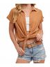 Bluivy Solid Brown Essential Button Up Shirt in Camel Size S - photo 3