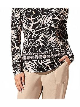 Tribal Modern Palm Leaf Print Quarter Zip Long Sleeve Top in Black (view 2)