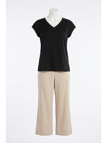 Tribal V-Neck Cap Sleeve Top in Black (view 1)