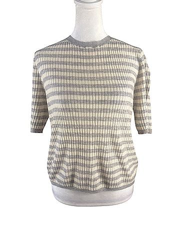 Vince. stripe rib short sleeve sweater top Short Sleeve Top (view 1)