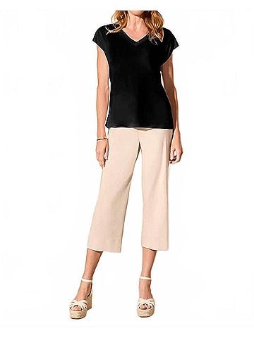 Tribal V-Neck Cap Sleeve Top in Black (view 2)