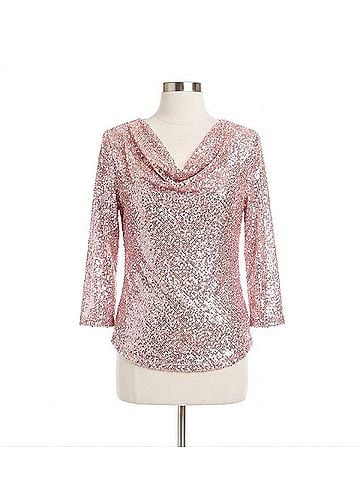 Karen Kane 3/4 Sleeve Drape Front Sequin Top in Pink (view 1)