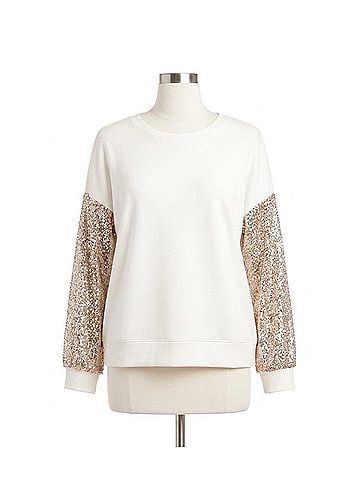 Karen Kane Sequin Sleeve Top - Plus in Cream (view 1)
