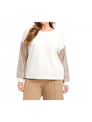 Karen Kane Sequin Sleeve Top - Plus in Cream (view 2)