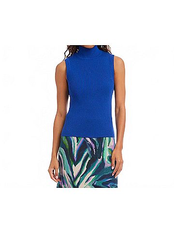 Karen Kane Turtleneck Sweater Tank Top in Sapphire Blue (view 2)