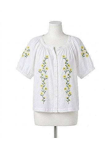 Karen Kane Puff Sleeve Embroidered Peasant Top in Off White (view 1)