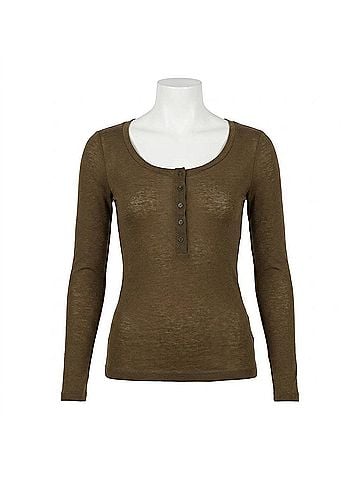 Closed Deep Scoopneck Long Sleeve Tee in Green (view 1)