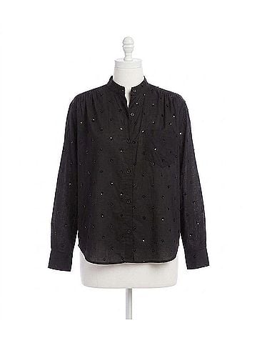 Karen Kane Long Sleeve Beaded Sequin Shirt in Black (view 1)