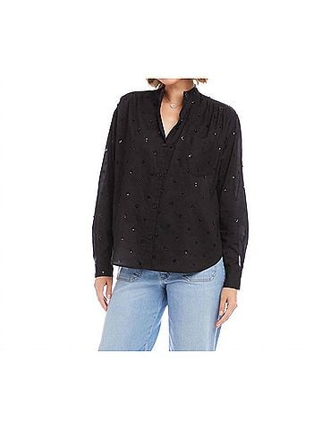 Karen Kane Long Sleeve Beaded Sequin Shirt in Black (view 2)