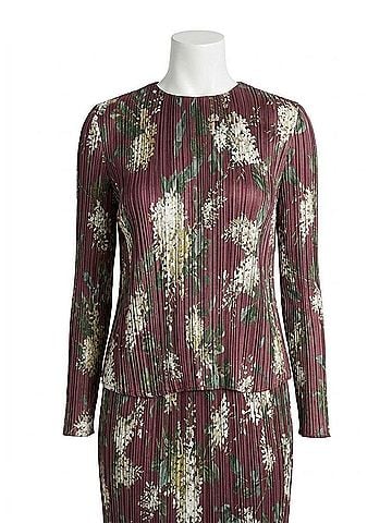 Vince. Micro Pleated Crewneck Top in Lilac Printed (view 1)