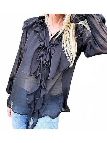 Oddi Women's Sheer Chiffon Blouse in Black (view 2)