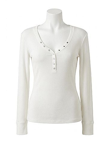 Be Cool Anna Henley Snap Top in Off White (view 1)