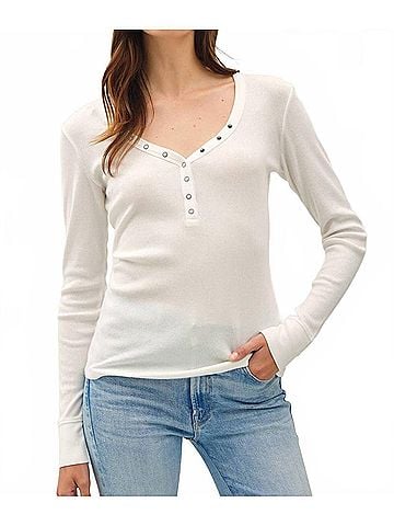 Be Cool Anna Henley Snap Top in Off White (view 2)