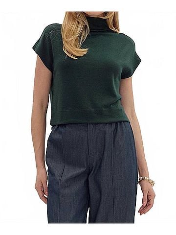 Entro Modern Mock Top in Hunter Green (view 2)