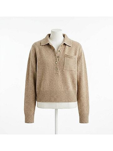 White + Warren Cashmere Gold Button Polo in Warm Camel (view 1)
