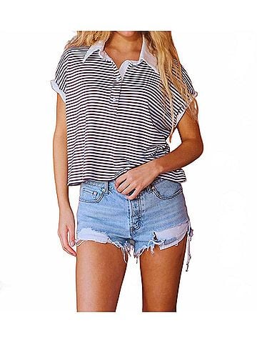 Bucketlist Stripe Print Crop Top in Blue (view 2)