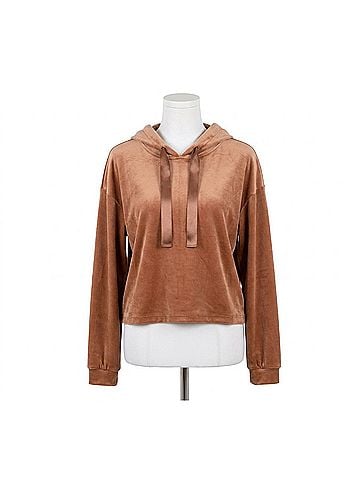 Gilli Velvet Boxy Hooded Top in Brick Brown (view 1)