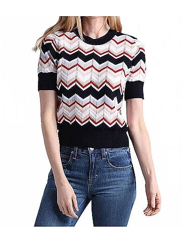 Minnie Rose Chevron Short Sleeve Crew Tee in Navy Combo (view 2)