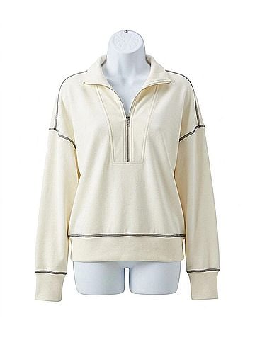 Karen Kane Half-Zip Contrast Stitch Pullover Top in Cream (view 1)
