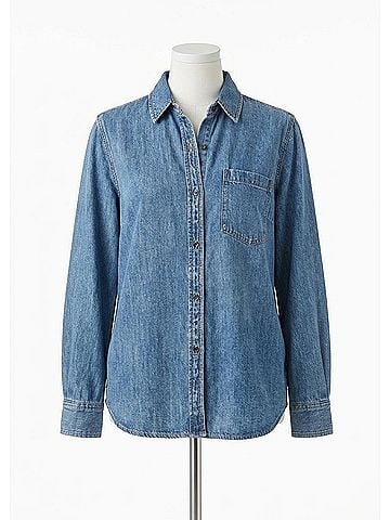 Rails Atticus Snap Front Top in Denim (view 1)