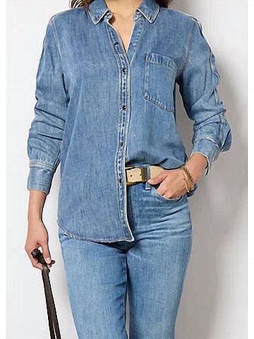 Rails Atticus Snap Front Top in Denim (view 2)