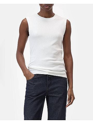 Closed Crewneck Cotton Tank Top in Ivory (view 2)