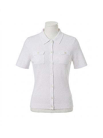 Minnie Rose Short Sleeve Collared Shirt With Pockets in White (view 1)