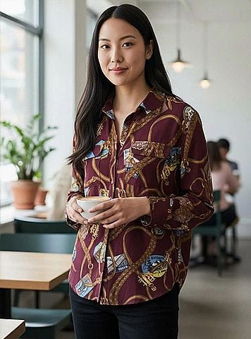 Ralph Lauren Patterned Button-Up Shirt in Burgundy (view 2)