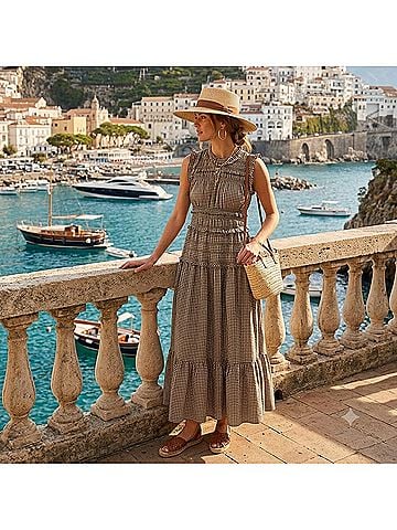 Caroline Constas euro summer gingham maxi Cocktail Dress (view 1)