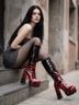Dolls Kill Print Black Red Boots Size 9 - photo 3
