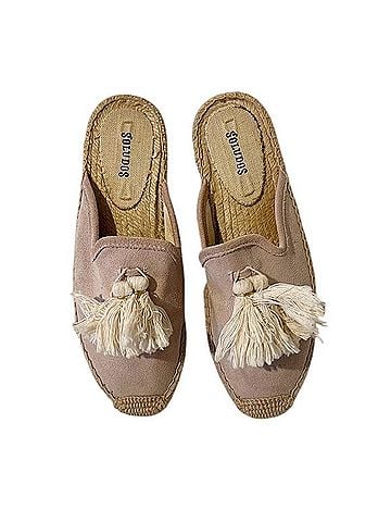 Soludos Peony Pink Suede Tassel Espadrille Mule Flats (view 1)