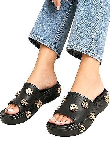 Crocs Crocband Metallic Bloom Platform Slides Sandals (view 1)