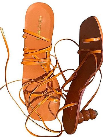 Fashion Nova Orange Strappy Lace-Up Flat Sandals Sandals (view 1)