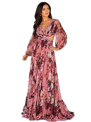Mac Duggal Floral Printed Ruched Cocktail Dress (view 1)