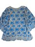 Solitaire 100% Rayon Graphic Blue White 3/4 Sleeve Blouse Size L - photo 2