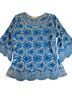 Solitaire 100% Rayon Graphic Blue White 3/4 Sleeve Blouse Size L - photo 1