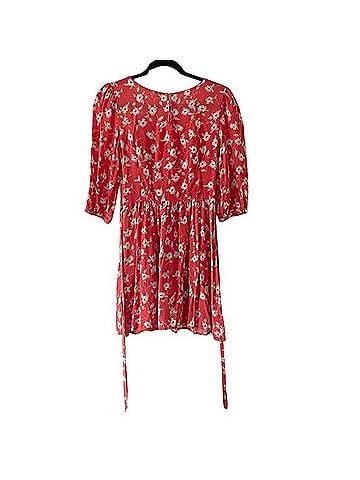 Free People Belted Floral Puff Sleeve Mini Dress Casual Dress (view 2)