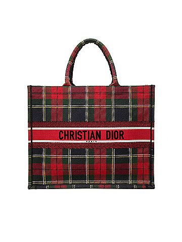 Dior Large Embroidered Canvas Tartan Check Book Tote (view 1)