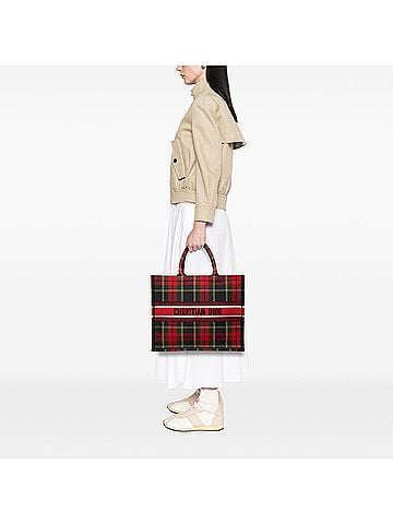 Dior Large Embroidered Canvas Tartan Check Book Tote (view 2)