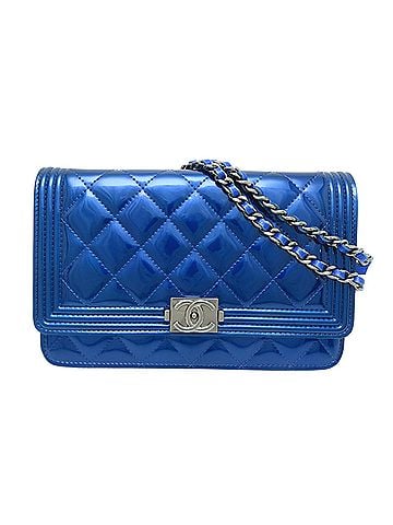 Chanel Chanel Boy Chain Wallet, Women's Wallet Chain, Patent Leather, Blue (view 1)
