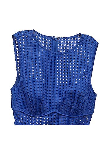 Self-Portrait Self-Portrait Cutout Broderie Anglaise Midi Dress in Blue Cotton (view 2)